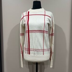 Equipment Malin Crew Neck Sweater White and Red Windowpane Pattern